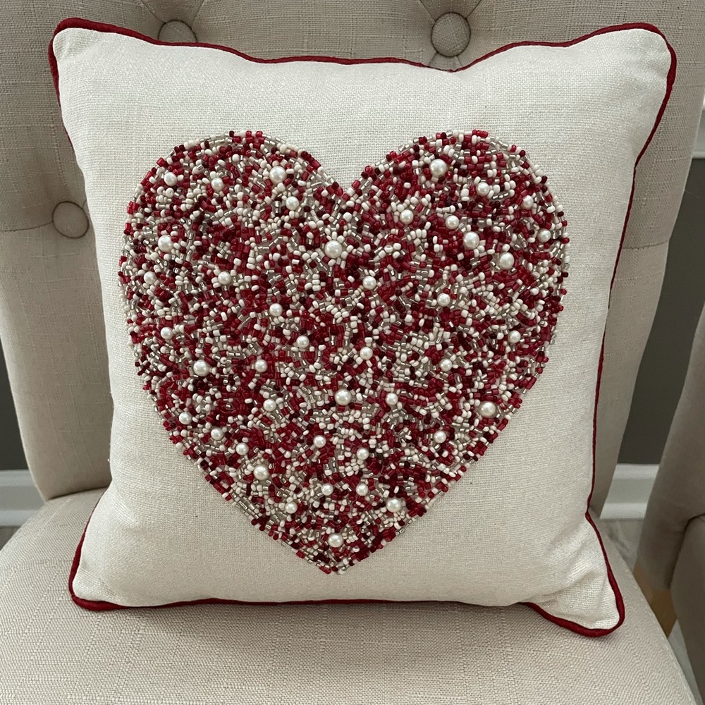 2 heart beaded pillows set Never used.